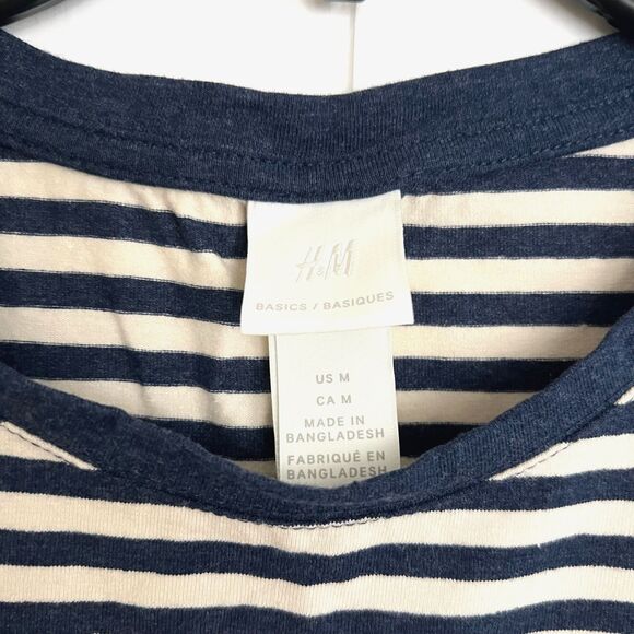 H&M Women’s Cream Navy Blue Nautical Striped Crew Neck T-Shirt Dress M NWOT - Picture 4 of 4